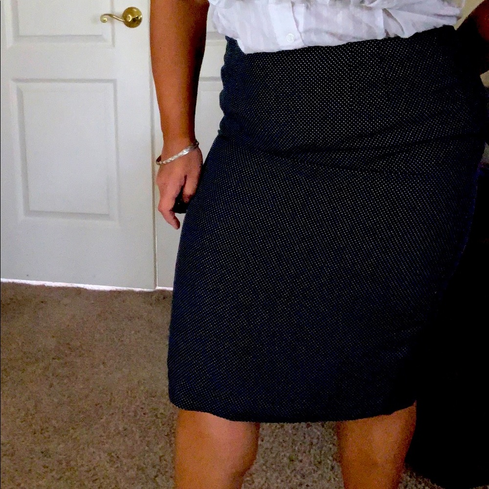 Navy blue and white polka dot a line skirt